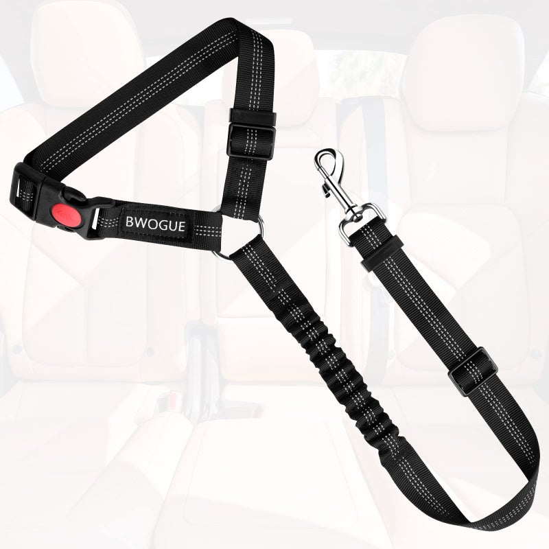 BWOGUE Pet Dog Cat Seat Belts, Car Headrest Restraint Adjustable Safety Leads Vehicle Seatbelt Harness (1 Pack, Black, Elastic) - Image 2
